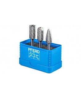 PFERD Tungsten carbide high-performance burr set ALLROUND 3-piece dia. 14mm shank dia. 14mm universal coarse