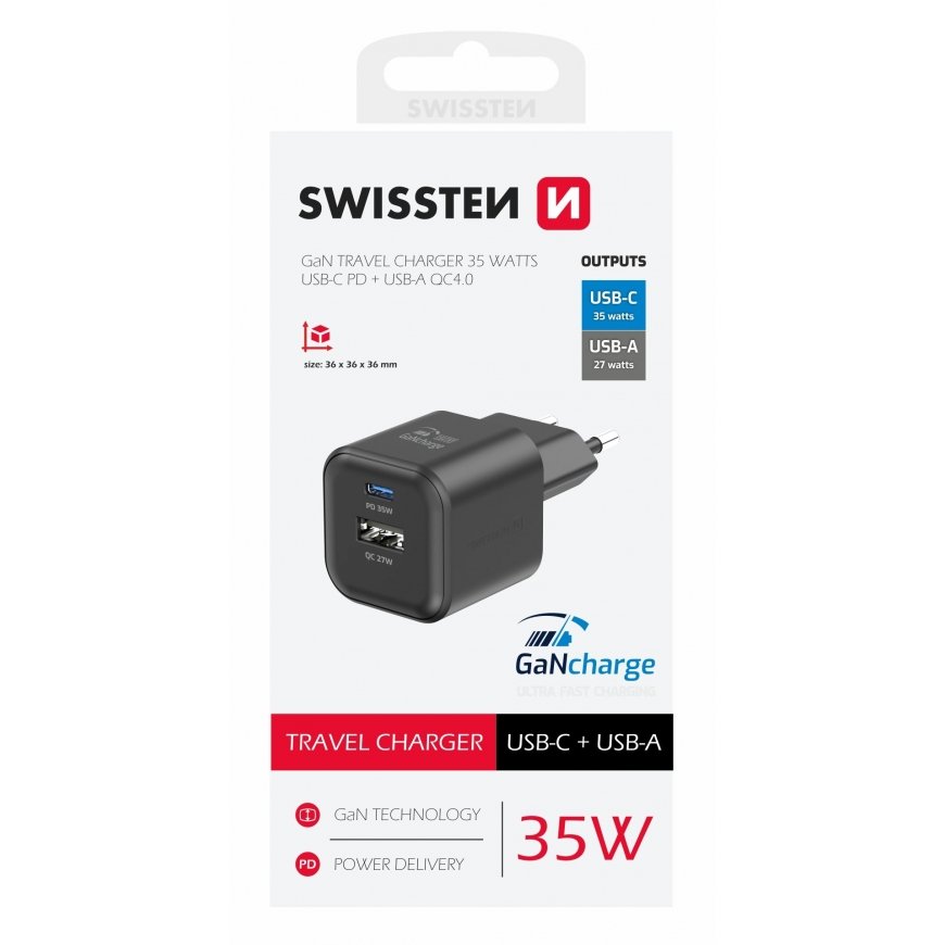 Swissten Travel Charger GaN USB-C 35W