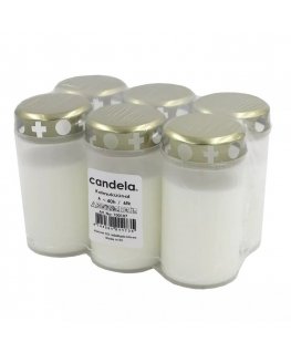 Grave candles with caps set of 6, burning time ~40h, white