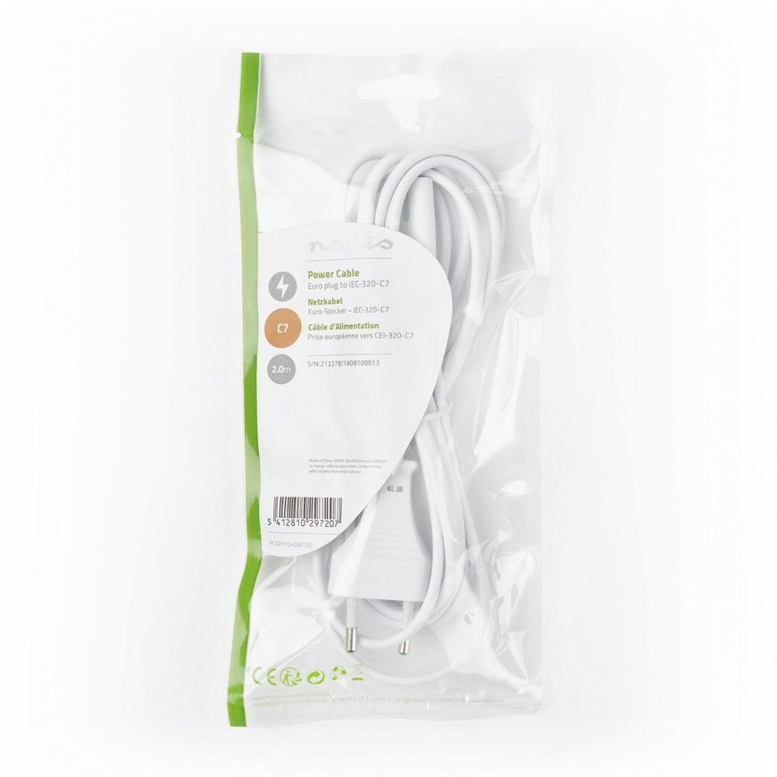 Nedis PCGP11040WT20 кабель питания Белый 2 m Разъем C7 – 3