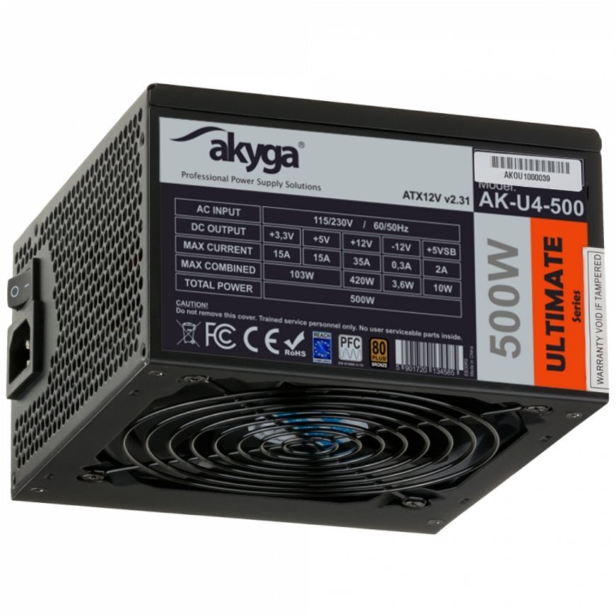 Akyga AK-U4-500 toiteallika komponent 500 W 20+4 pin ATX ATX Must