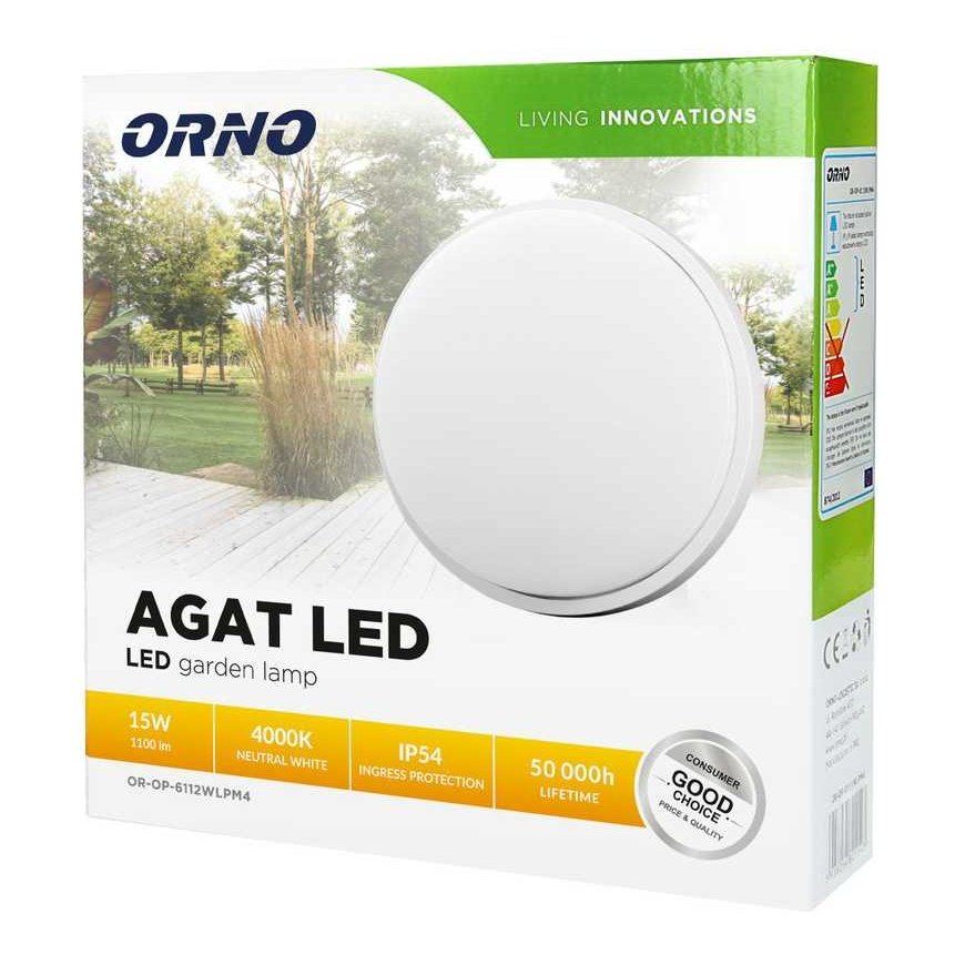 Sieninis šviestuvas Orno AGAT LED 15W, sodo šviestuvas, 1100lm, IP54, 4000K, baltas – 2