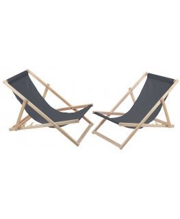Woodok 2 Comfortable Wooden Deck Chairs, Loungers Ideal for the Beach, Balcony, Terrace, Pilkas