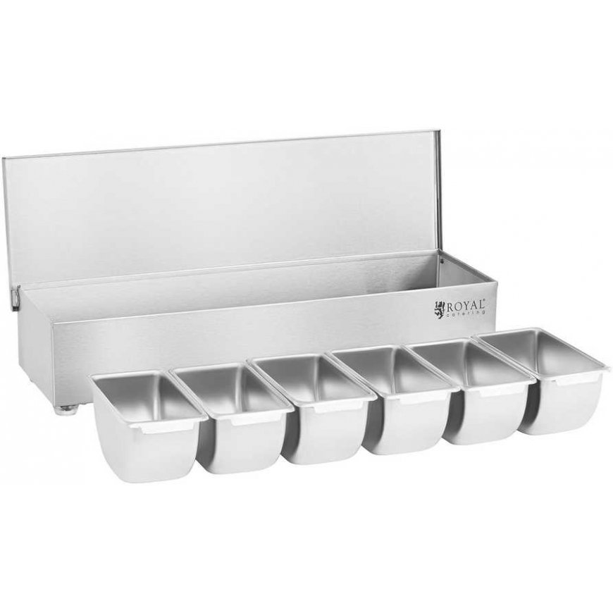 Royal Catering Bartender container for drink accessories + 6 container inserts, stainless steel
