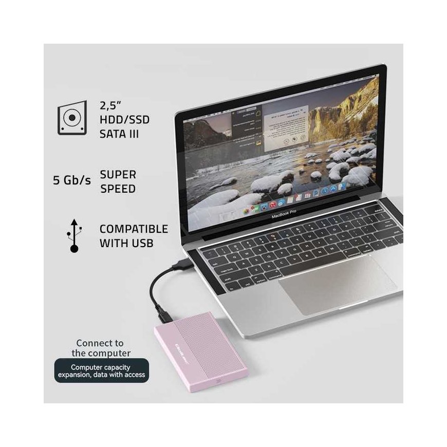 Qoltec Obudowa | kieszeń na dysk ssd hdd 2.5 cala | sata | usb 3.0 | super speed 5gb/s | 2tb | rožinis – 2