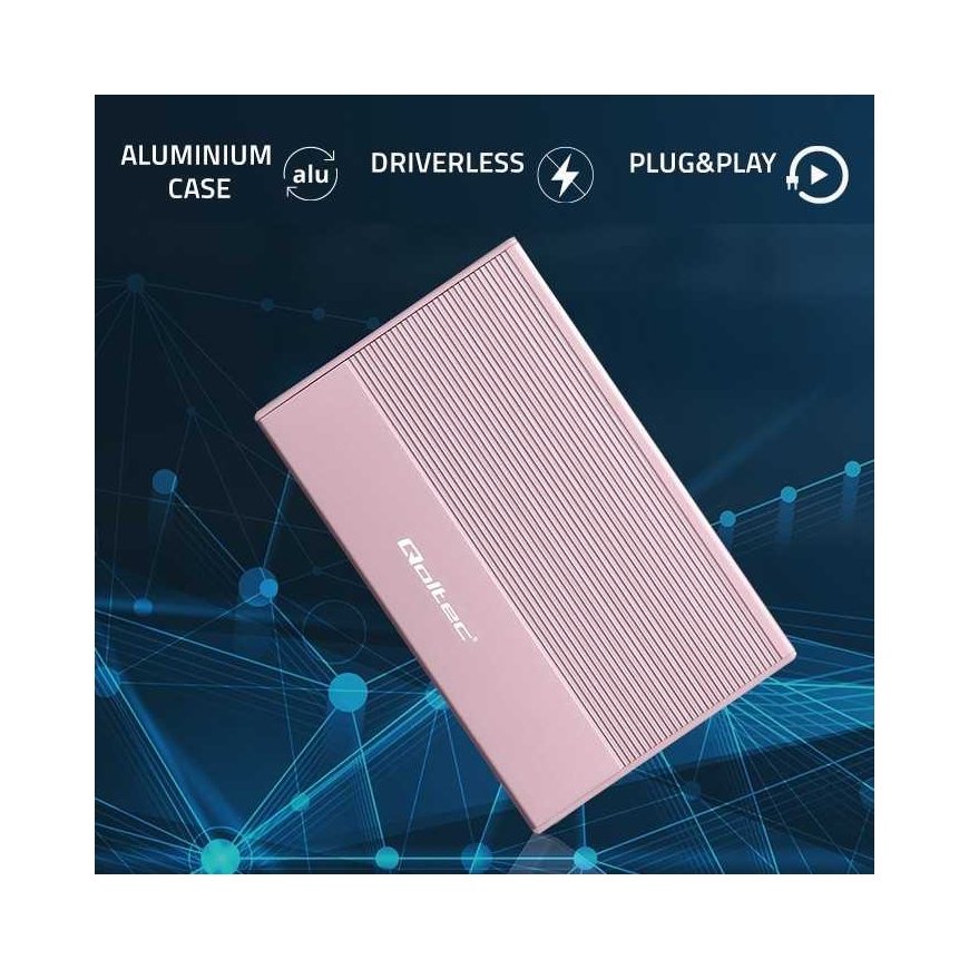 Qoltec Obudowa | kieszeń na dysk ssd hdd 2.5 cala | sata | usb 3.0 | super speed 5gb/s | 2tb | rožinis – 3