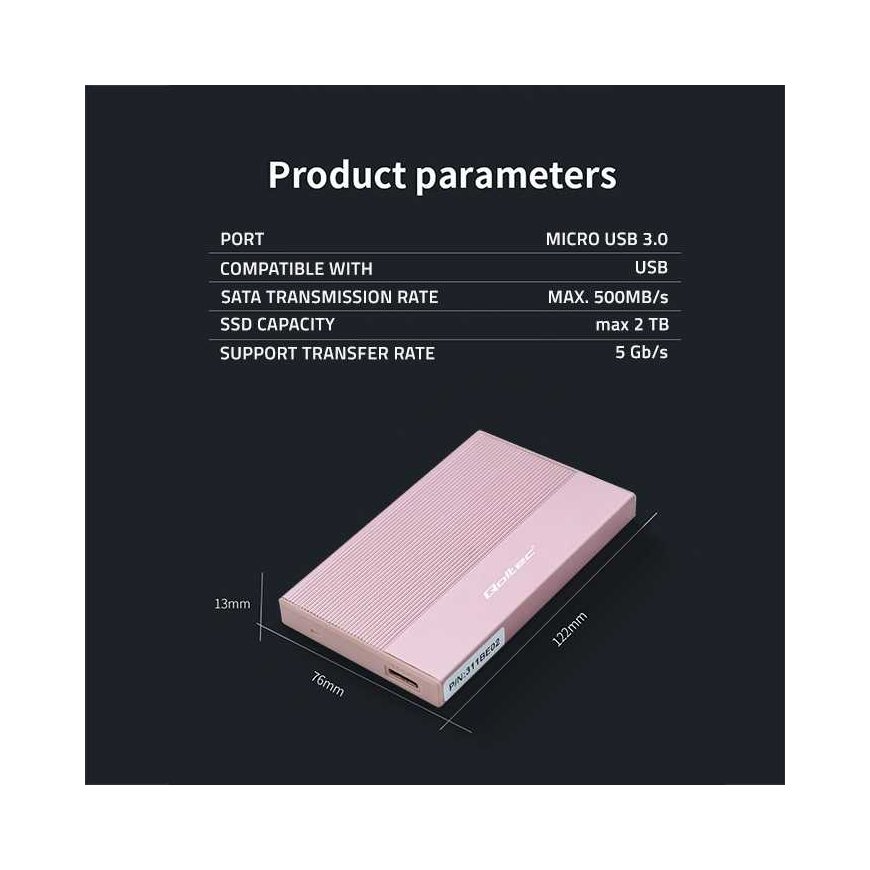 Qoltec Obudowa | kieszeń na disk ssd hdd 2.5 cal | sata | usb 3.0 | super speed 5gb/s | 2tb | pink – 5