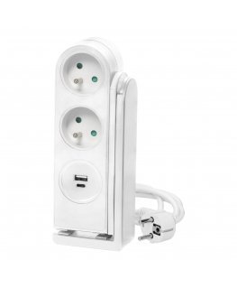 Ornos Desktop computer power cord with USB charger and spring clip