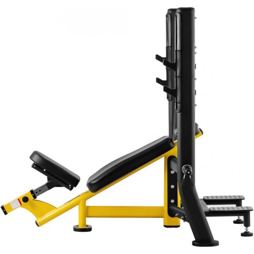 Gymrex Inclined training bench for vertical barbells, black and yellow – 4