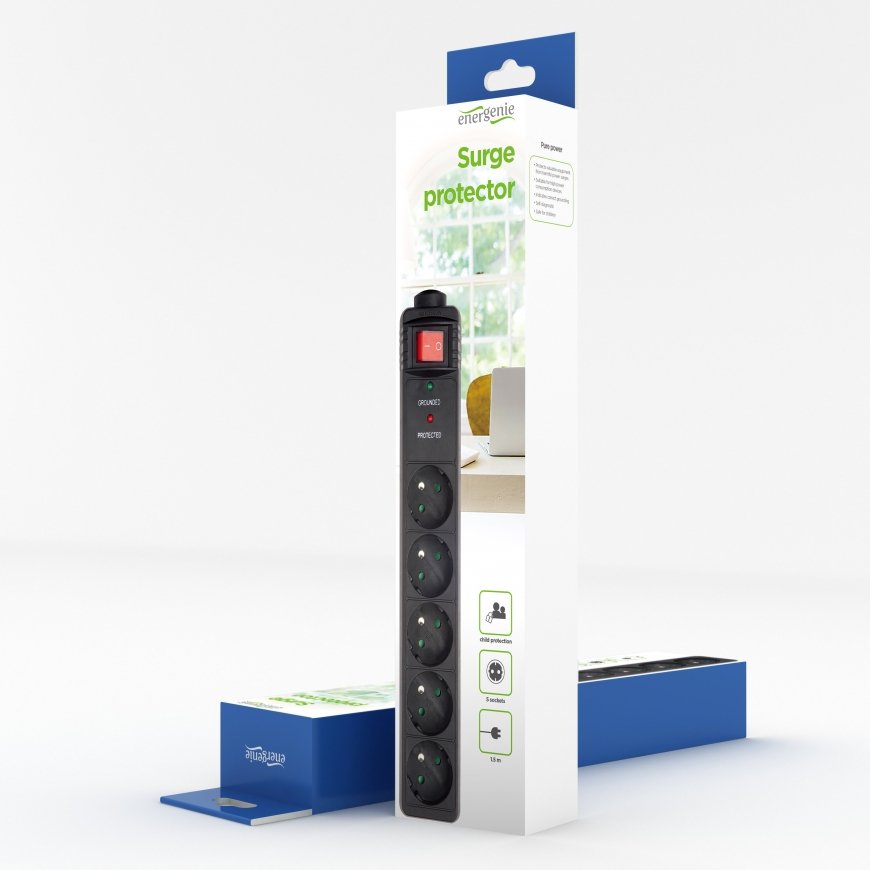 Gembird SPF5-C-10 surge protector Black 5 AC outlet(s) 250 V 3 m – 3