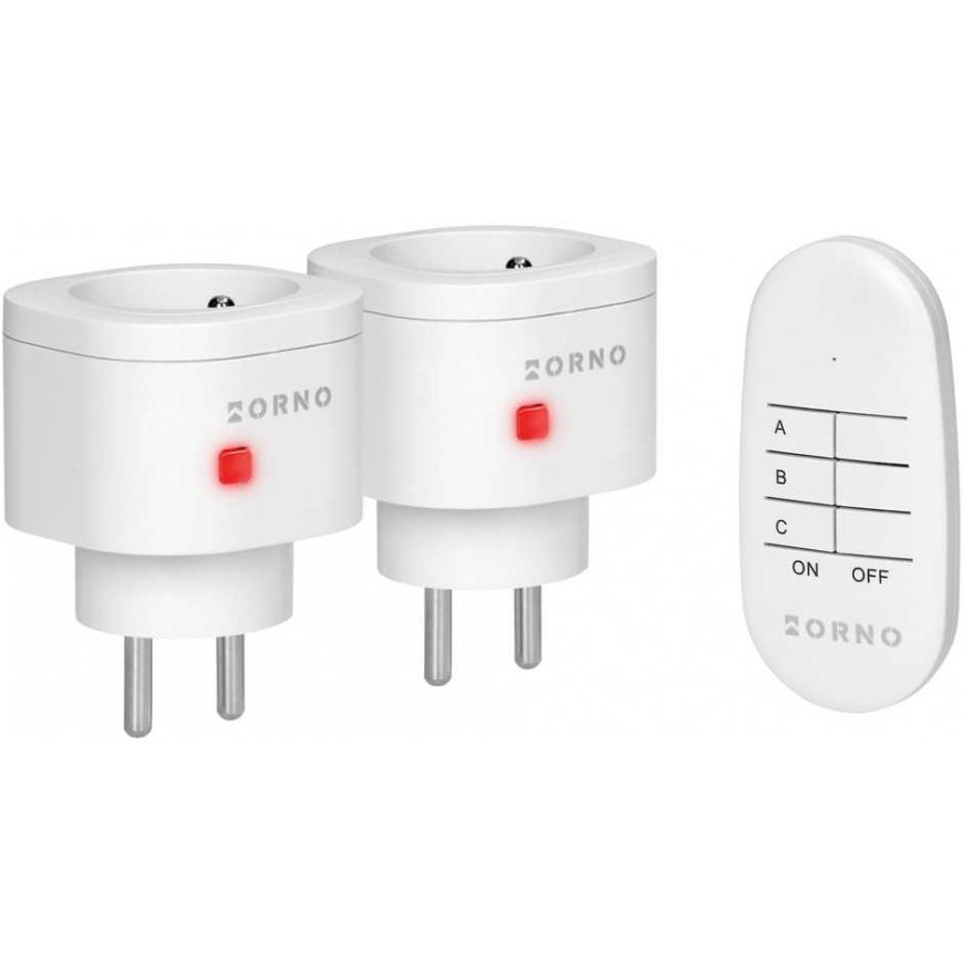 The Orno Wireless mini socket set is controlled by a 2+1 remote control – 2
