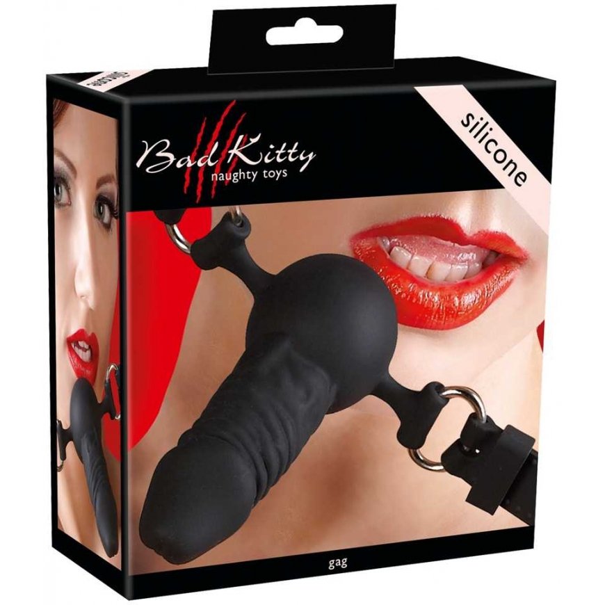 Bad Kitty - Black Silikonowy Knebel W Kształcie Penis