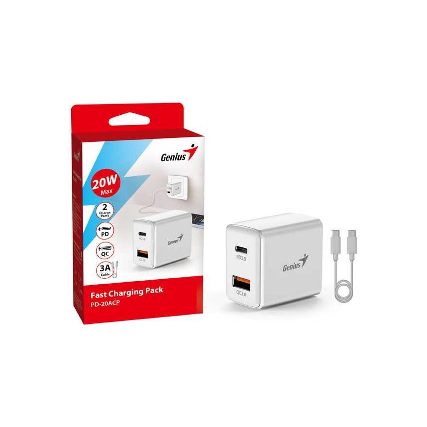 Genius Maitinimo šaltinis / sieciowy adapter 20W, 2-portowy, USB-C, USB-A, PD-20ACP – 3