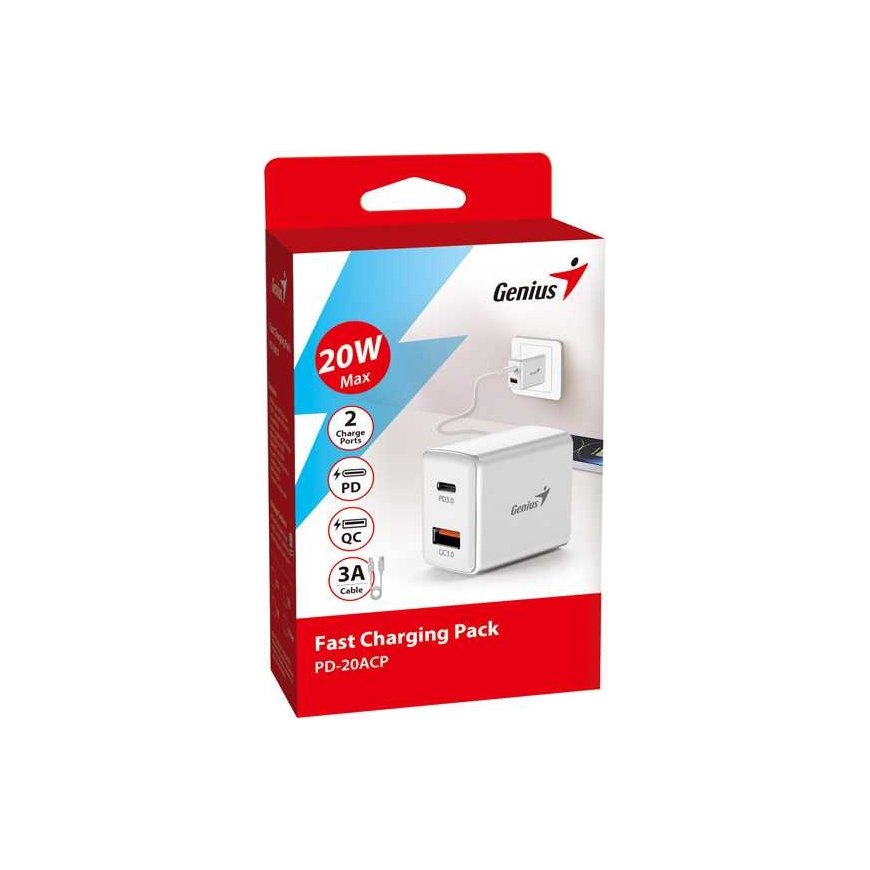 Genius Power supply / network adapter 20W, 2-port, USB-C, USB-A, PD-20ACP – 4