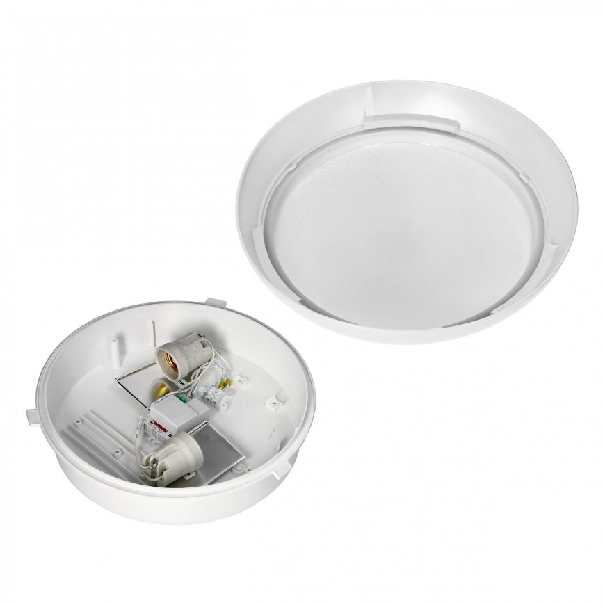 Orno KOKO lamp 2xE27 with microwave motion sensor, 2x40W, white-polypropylene, matte cover-polycarbonate, IP44, IK10 – 5