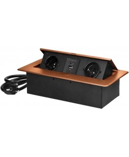 Orno Recessed furniture sockets with flat milled edge, USB charger and 1.5 m cable, 2x2P+Z, 2xUSB (type A+C 3.6A), gold