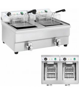 Royal Catering Frying pan, two-chamber power fryer with taps, 230V 2x16L
