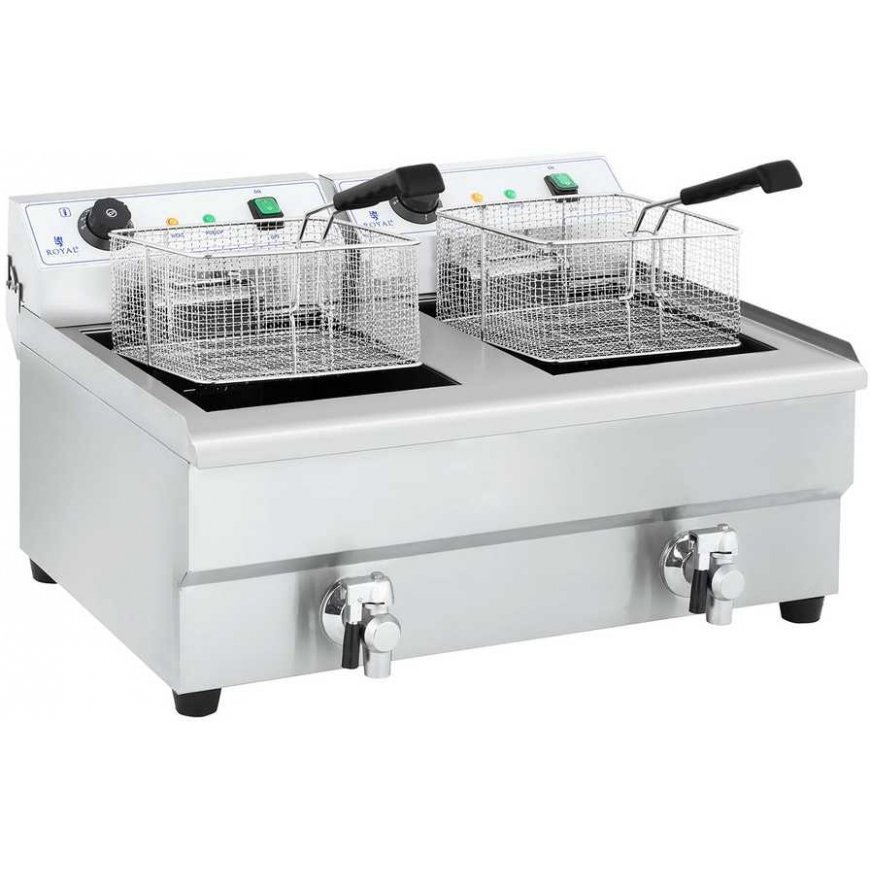 Royal Catering Frying pan, two-chamber power fryer with taps, 230V 2x16L – 2