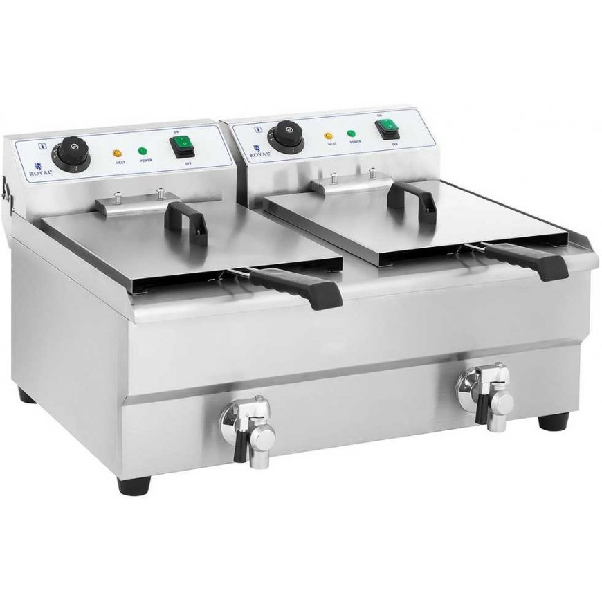 Royal Catering Keptuvė, dviejų kamerų maitinimo gruzdintuvė su čiaupais, 230V 2x16L – 3