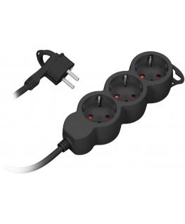 Orno 3 krypčių ilgintuvas 2P+E (Schuko), 5m H05VV-F 3x1,5mm2, Imax16A, plokščias kištukas, juodas