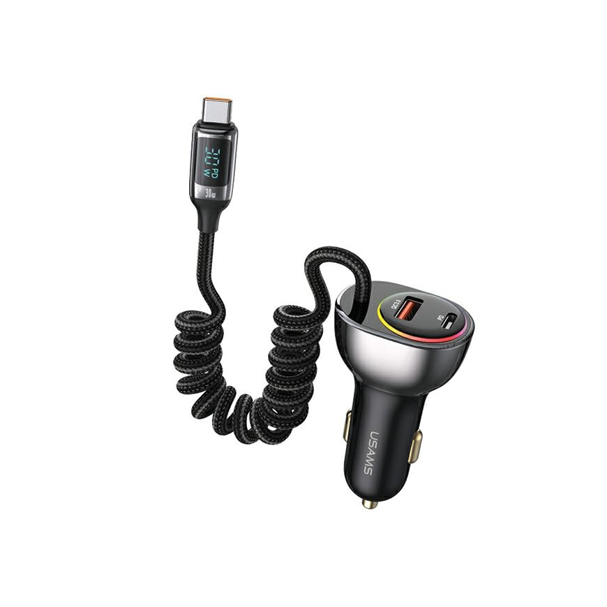 USAMS Ład. sam. C37 1xUSB+1xUSB-C 60W + kabelis USB-C 30W PD+QC Fast Charge juoda/juodas CC192CC01 (US-CC192)
