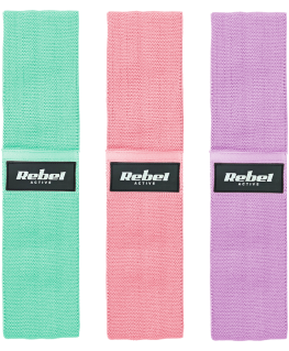 Set of fabric exercise bands - Mini Band M, 27-55 kg, 3 fabric bands, REBEL ACTIVE
