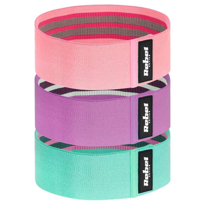 Set of fabric exercise bands - Mini Band M, 27-55 kg, 3 fabric bands, REBEL ACTIVE – 5