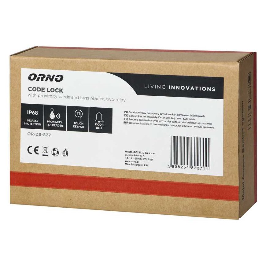 Orno Touch coded lock with IP68 card and proximity tag reader, 2 3A relays – 2