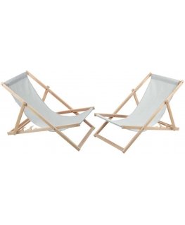 Woodok 2 Comfortable Wooden Deck Chairs, Loungers Ideal for the Beach, Balcony, Terrace, Light Ash Coulour