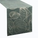 Eurofirany BLINK / 16 Velvet table runner with a pattern of large leaves, 35X180 cm, color: dark mint Eurofirany BLINK / 16 Velvet table runner with a pattern of large leaves, 35X180 cm, color: dark mint