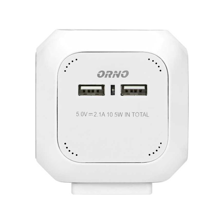 Orno 4 krypčių ilgintuvas 2P+E (Schuko), 2xUSB įkroviklis, 1,4m H05VV-F 3x1,5mm2, balta – 4