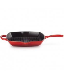 Cast iron grill pan square 26x26cm red