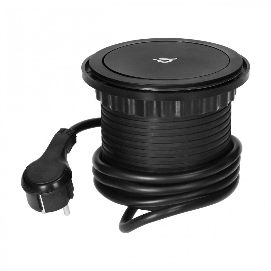 Orno Baldų lizdas? 10 cm ištraukiamas iš viršaus su indukciniu įkrovikliu, USB įkrovikliu ir 1,5 m laidu, 3x2P+Z (Schuko), Qi 1. – 4