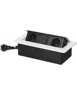 Orno Baldų lizdas įleistas į stalviršį plokščiu frezuotu kraštu, USB įkroviklis ir 1,5 m laidas, 2x2P+Z (Schuko), 2xUSB (tipas A