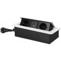 Orno Baldų lizdas įleistas į stalviršį plokščiu frezuotu kraštu, USB įkroviklis ir 1,5 m laidas, 2x2P+Z (Schuko), 2xUSB (tipas A