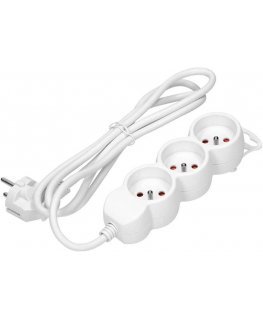 Orno 3-way extension cable 2P+E, 5m H05VV-F 3x1.5mm2, Imax16A, flat plug, white