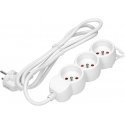 Orno 3-way extension cable 2P+E, 5m H05VV-F 3x1.5mm2, Imax16A, flat plug, white Orno 3-way extension cable 2P+E, 5m H05VV-F 3x1.5mm2, Imax16A, flat plug, white
