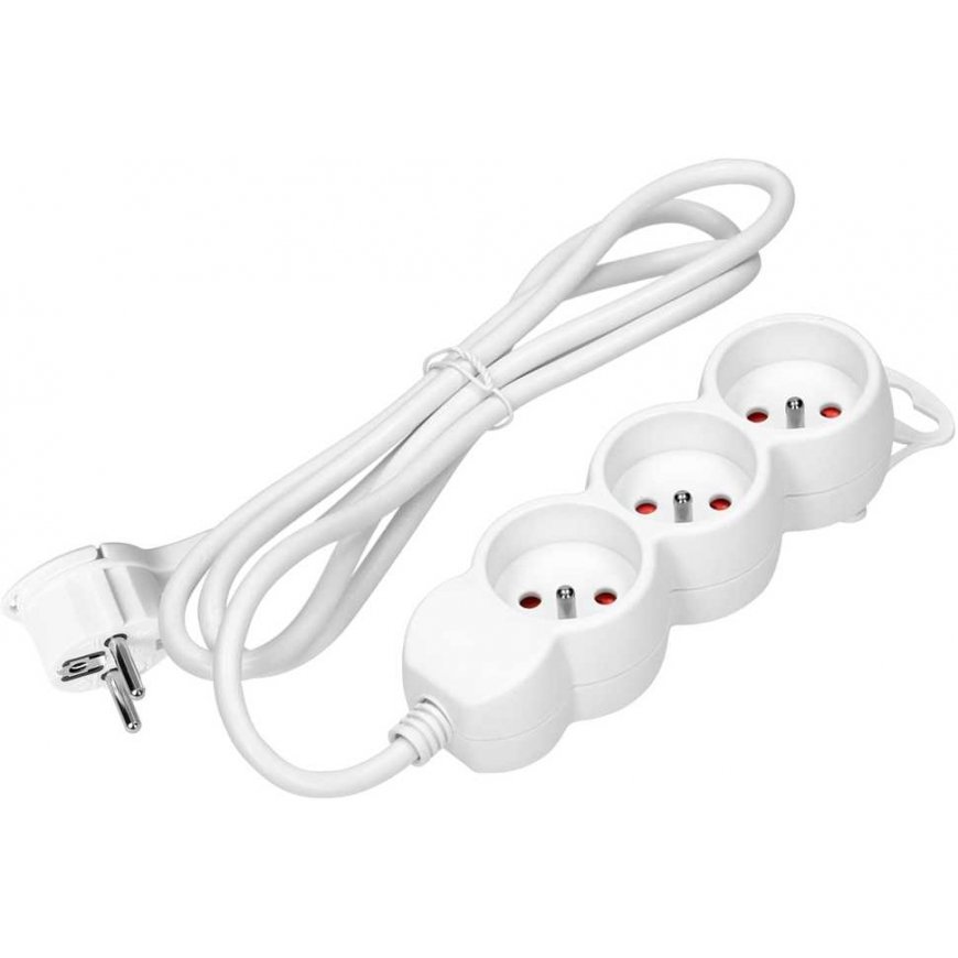 Orno 3-way extension cable 2P+E, 5m H05VV-F 3x1.5mm2, Imax16A, flat plug, white – 2