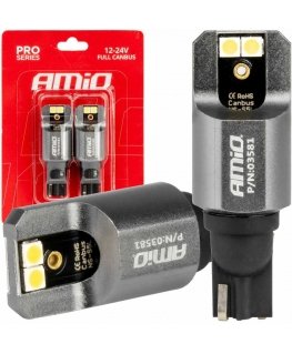 Żarówki led canbus seria pro t15 w16w 4x3030 smd baltas 12v 24v full canbus amio-03581