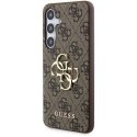 Originalus priekinio skydelio dėklas GUESS GUHCS24S4GMGBR, skirtas Samsung S24 (odinis 4G metalinis logotipas / ruda) Originalus priekinio skydelio dėklas GUESS GUHCS24S4GMGBR, skirtas Samsung S24 (odinis 4G metalinis logotipas / ruda)