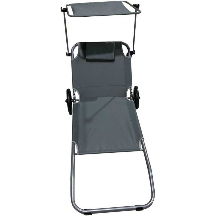 Enero Camp LEŻAK folding PLAŻOWY Z DASZKIEM NA KÓŁKACH 116x62x62-90CM GRAY – 5