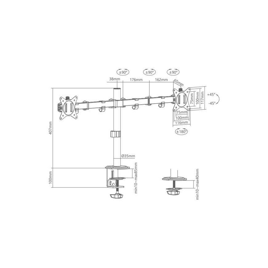 Laikiklis Universal tabletop double monitorius stand – 2