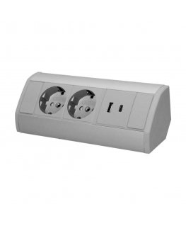 Orno Lizdas meblowe 2x2P+Z (Schuko), 2xUSB (typ A+C 2,4A), pilka-Sidabrinė