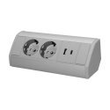 Orno Lizdas meblowe 2x2P+Z (Schuko), 2xUSB (typ A+C 2,4A), pilka-Sidabrinė Orno Lizdas meblowe 2x2P+Z (Schuko), 2xUSB (typ A+C 2,4A), pilka-Sidabrinė