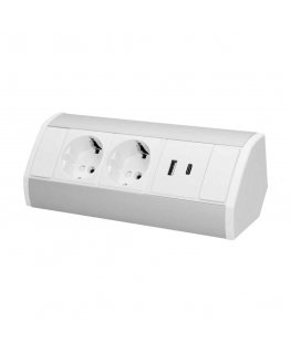 Orno Lizdas meblowe 2x2P+Z (Schuko), 2xUSB (typ A+C 2,4A), balta ir-Sidabrinė