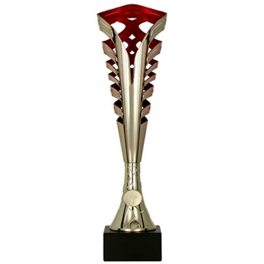 Detal Auksinis ir raudonas plastikinis puodelis