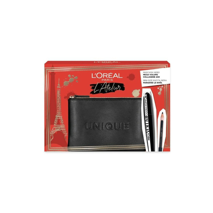 Set L'Oreal Paris: L'Oreal Paris, Kajal Eye Pencil, Black, 1.5 g + Mega Volume Collagene 24h, Waterproof, Mascara, Mega Black, 9 – 2