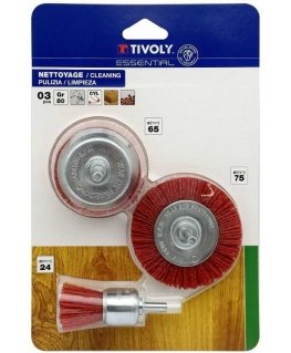 Tivoly Set of nylon brushes for drill, Grit 80, 6mm shank