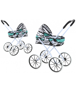 Lean Toys Doll Stroller Large Wheels Foldable Zebra Turquoise