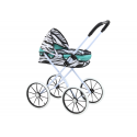 Lean Toys Doll Stroller Large Wheels Foldable Zebra Turquoise Lean Toys Doll Stroller Large Wheels Foldable Zebra Turquoise